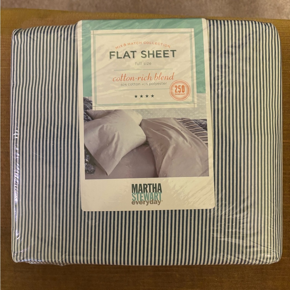 Martha Stewart Blue Striped Flat Sheet